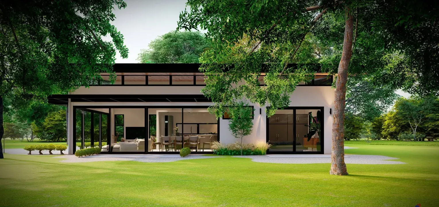 Casa moderna de un nivel integrada al jardín
